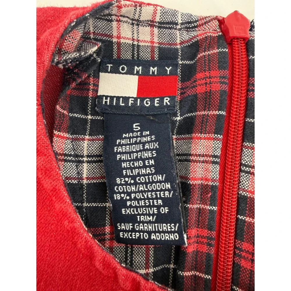 Tommy Hilfiger Pleated Jumper Dress Size 5 Cotton Red Preppy Plaid Lined Y2K